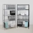 Wire shelving with office supplies
