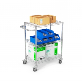 Chrome trolley with side handle and 3 levels - 75mm wheels with load