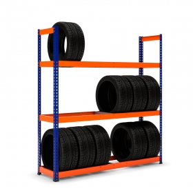 Maxplus Tyre Rack in blue and orange